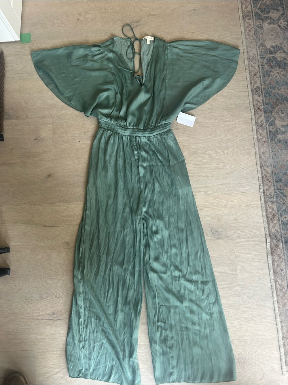 Flowy Olive Green Wide-Leg Jumpsuit with Flutter Sleeves